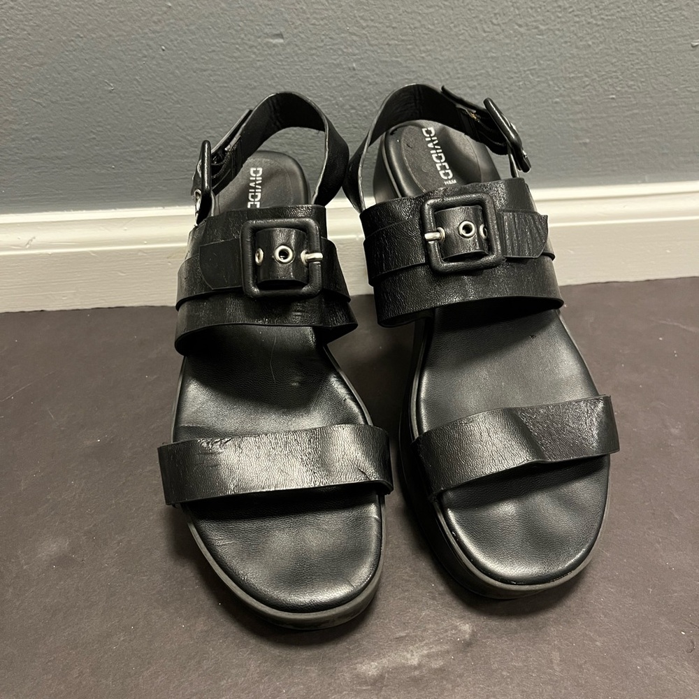 Divided H&M Black Platform Chunky Sandals  Buckle Straps 39 Sz 8